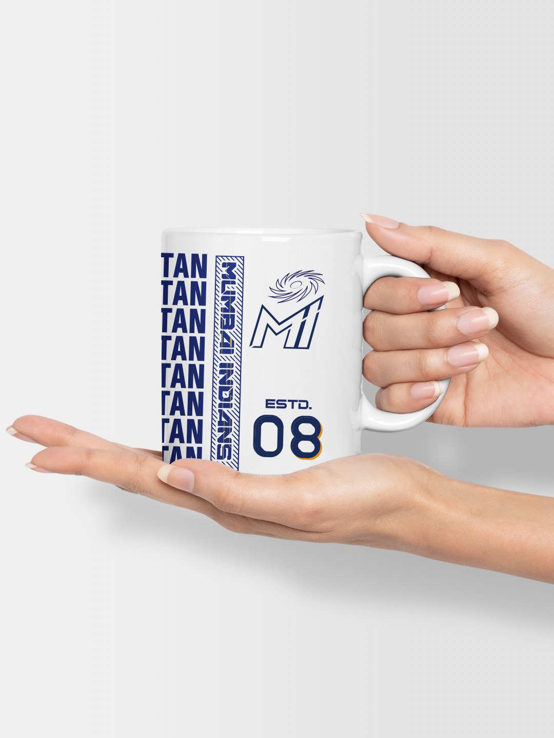 Mumbai Indians Ceramic Glossy Printed Mug, Microwave and Dishwasher Safe, Tea and Coffee Mug - 325 ml (White/Blue) - Pac (6)