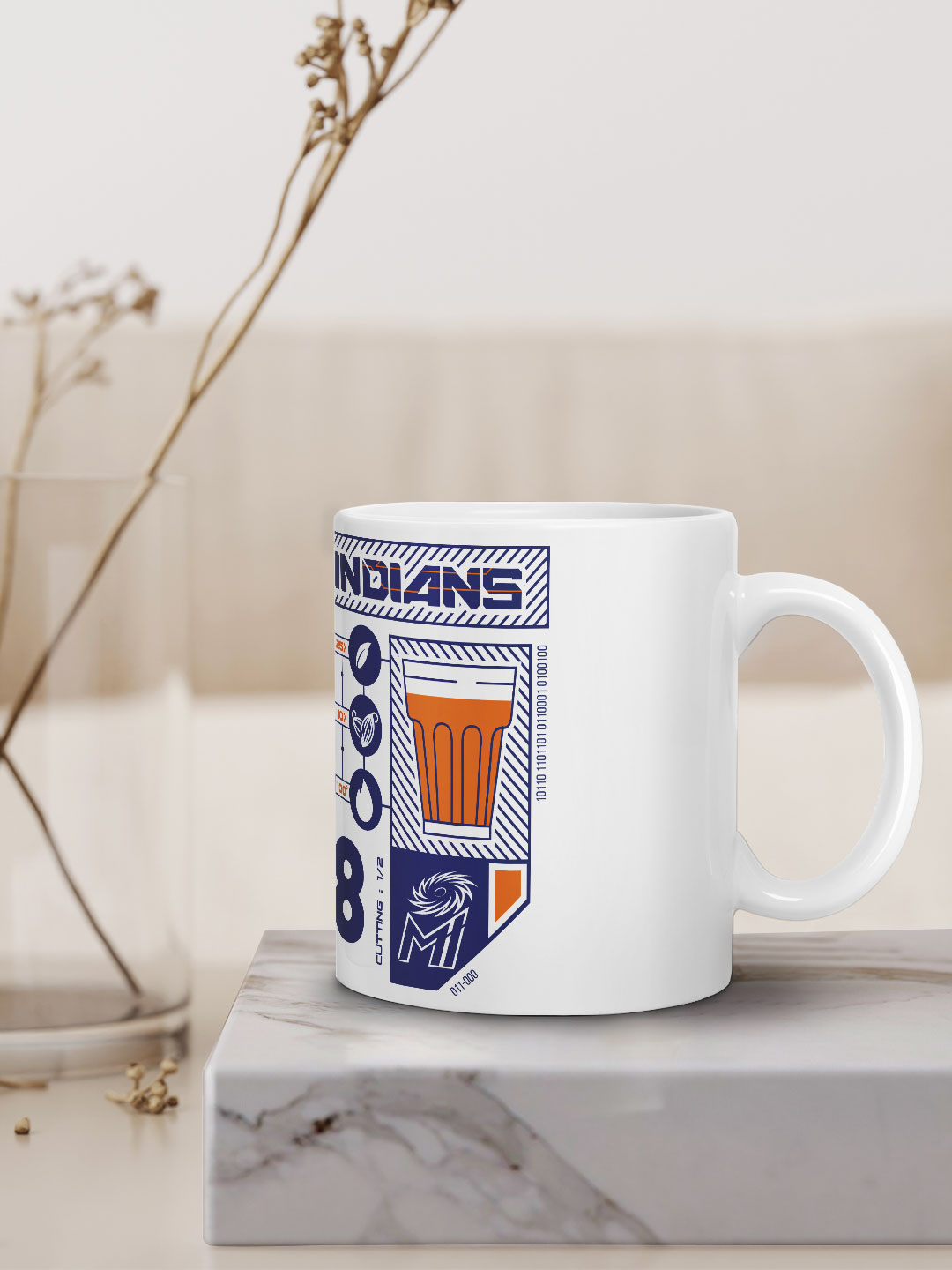 Mumbai Indians Ceramic Glossy Printed Mug, Microwave and Dishwasher Safe, Tea and Coffee Mug - 325 ml (White/Blue) - Pac (2)