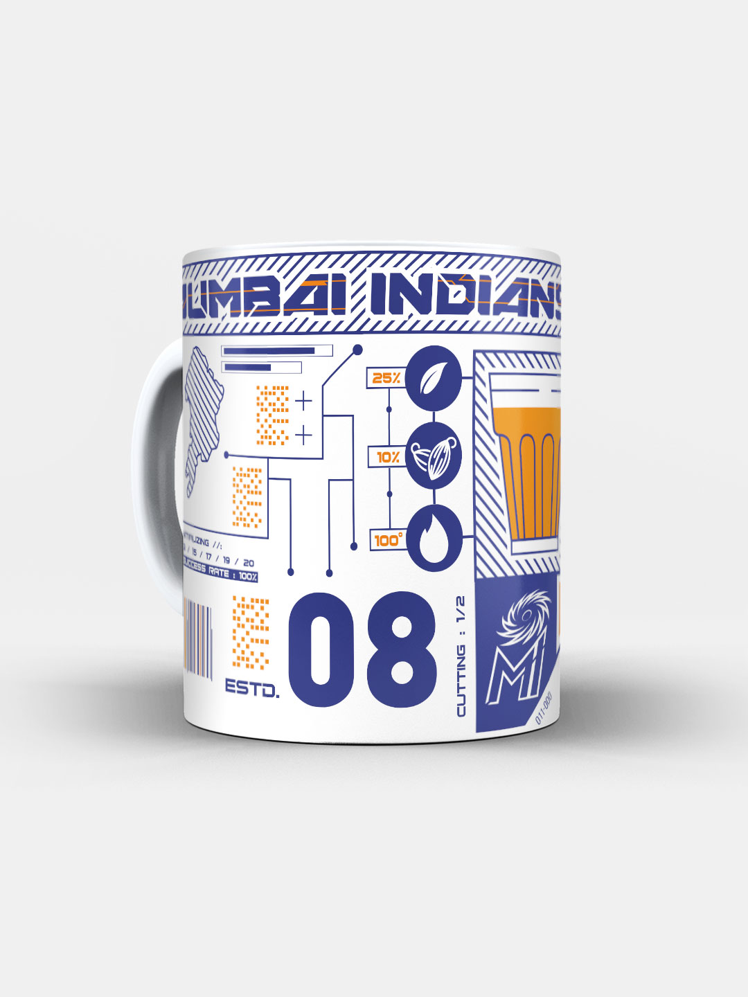 Mumbai Indians Ceramic Glossy Printed Mug, Microwave and Dishwasher Safe, Tea and Coffee Mug - 325 ml (White/Blue) - Pac (3)