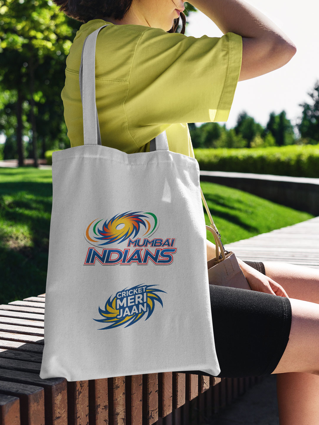 Mumbai Indians White and Blue Printed Cricket Meri Jaan Canvas Casual Tote Bag - (Pack of 1) (3)
