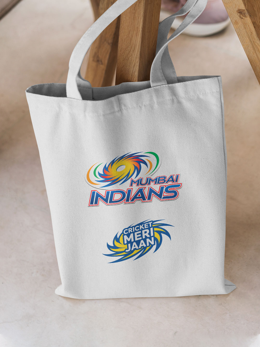Mumbai Indians White and Blue Printed Cricket Meri Jaan Canvas Casual Tote Bag - (Pack of 1) (5)