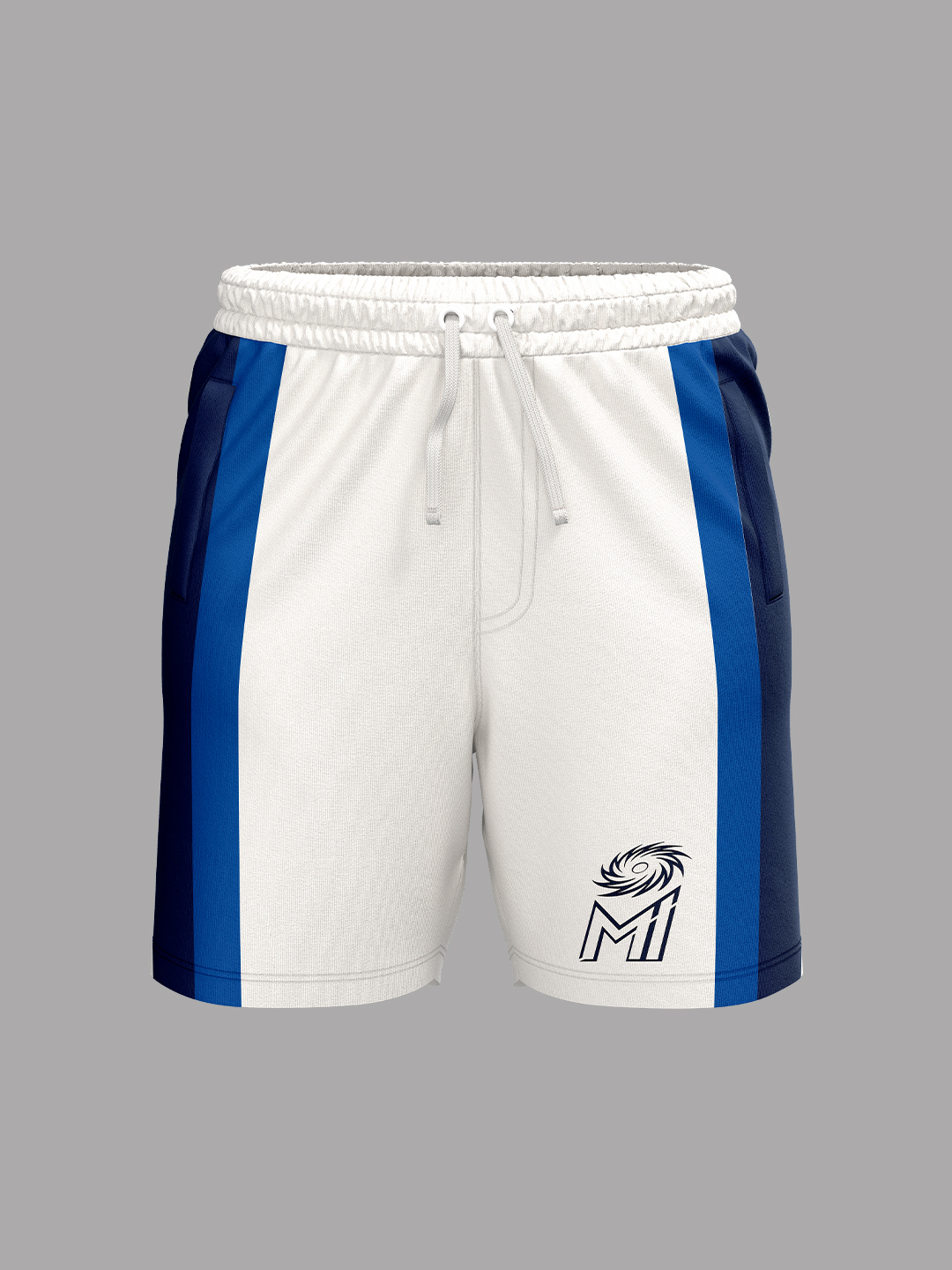 Mumbai Indians White and Navy Blue Mid Rise Shorts