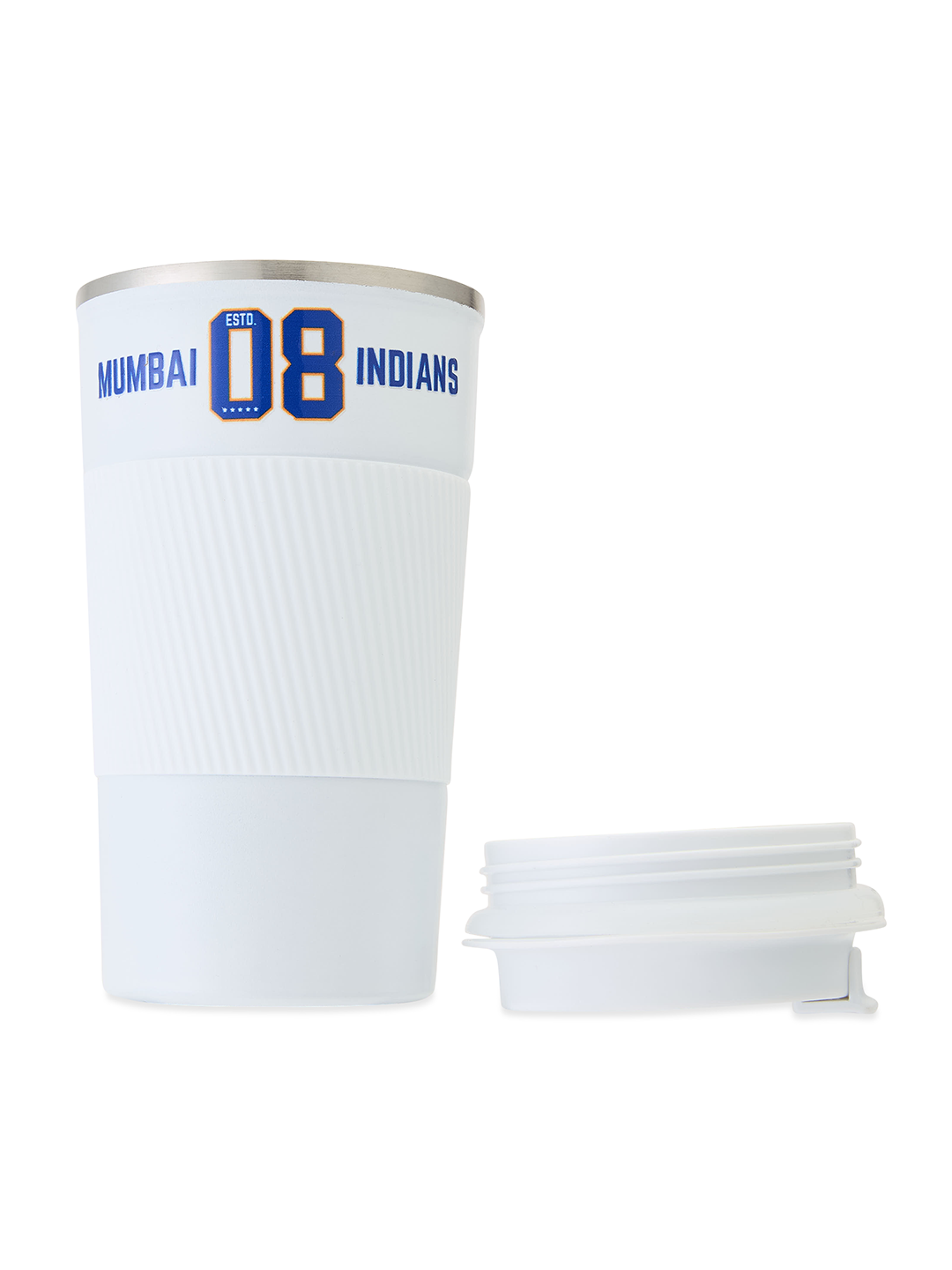 Mumbai Indians Vacuum Insulated Double-Walled with Spill Proof Flip Top Stainless Steel Coffee Tumbler - 400 ML (White) (7)