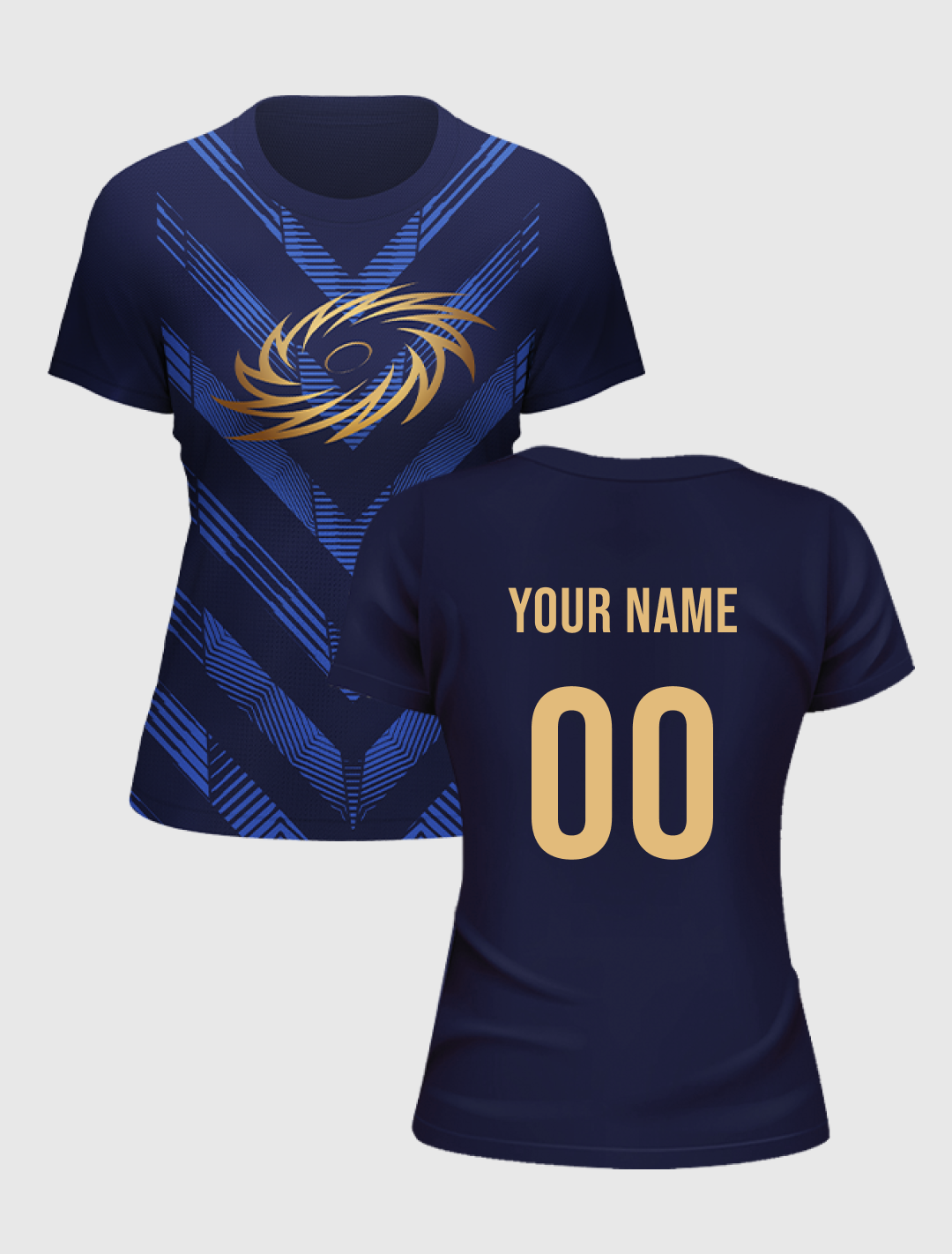 Mumbai Indians Women Navy Blue All Over Print Half Sleeves Round Neck Polyester T-Shirt: Customised With Your Name By Fa (2)
