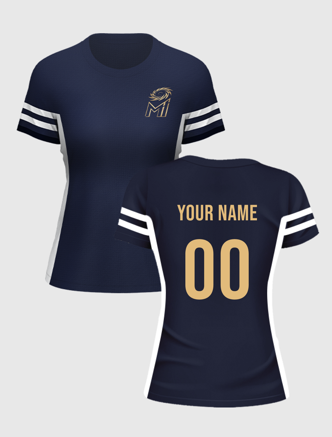 Women Navy Blue Solid Half Sleeves Round Neck Cotton T-Shirt: Customised With Your Name By FanCode