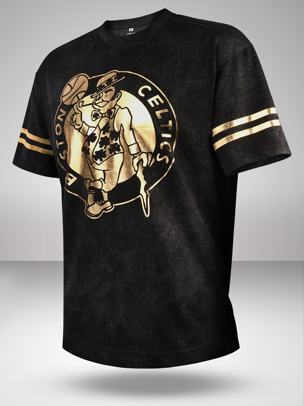 Men Anthra Melange Printed Short Sleeves Oversized Gold Foil T-Shirt