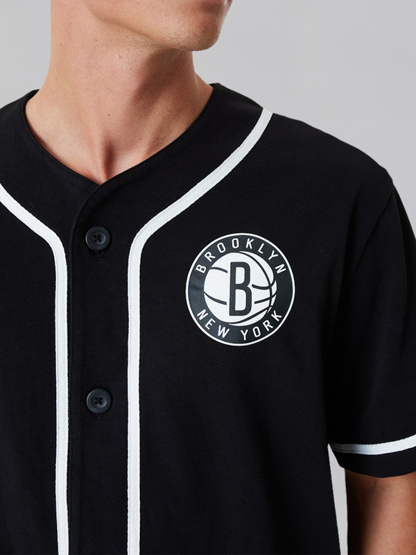 NBA - Brooklyn Nets Brooklyn Nets NBA Baseball Jersey Black T-Shirt (3)