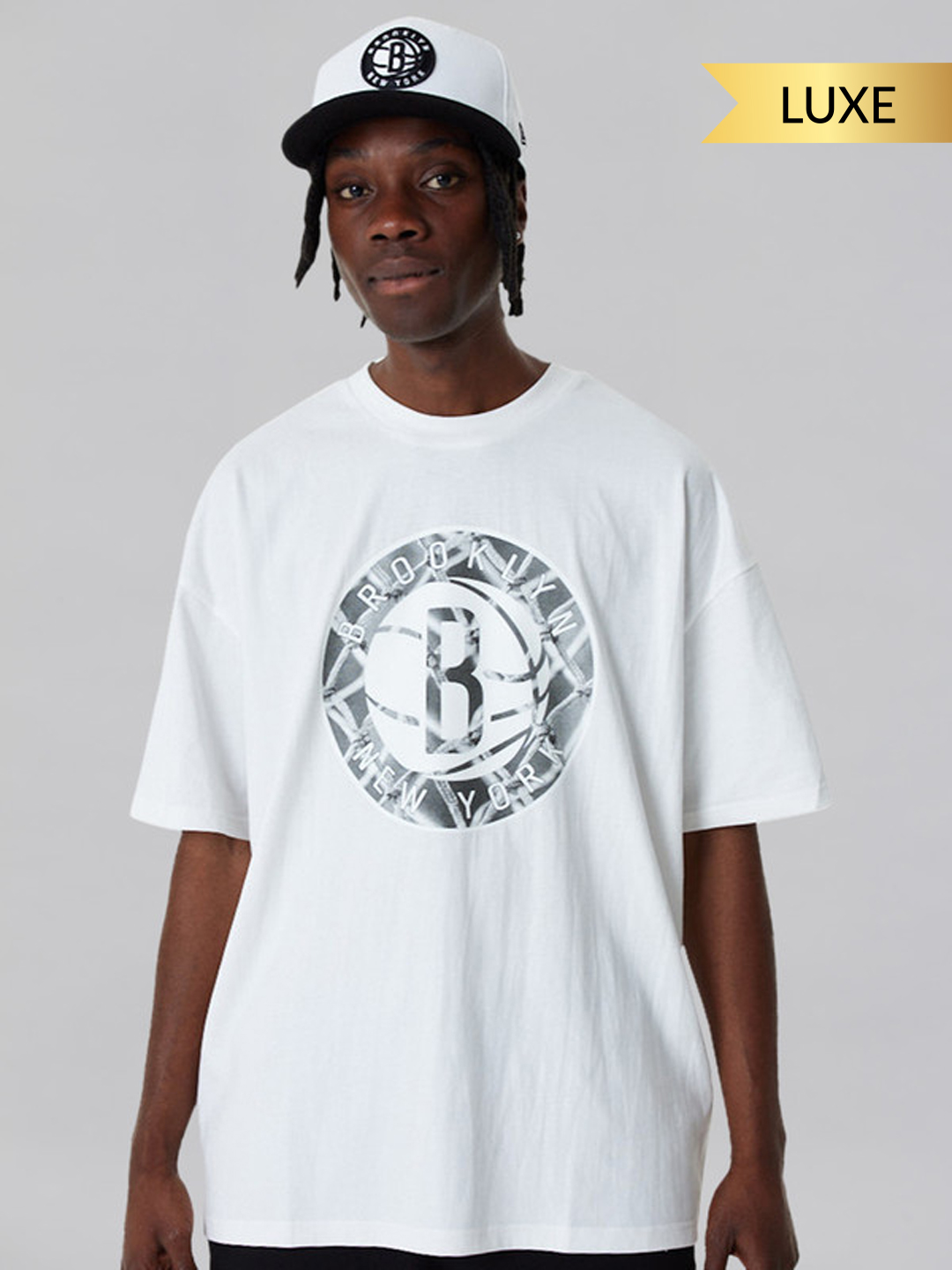NBA - Brooklyn Nets Brooklyn Nets NBA Infill Logo White Oversized T-Shirt