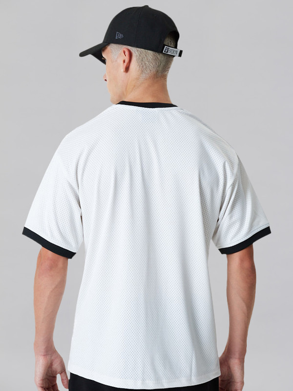 NBA - Brooklyn Nets Brooklyn Nets NBA Team Logo Mesh White Oversized T-Shirt (4)