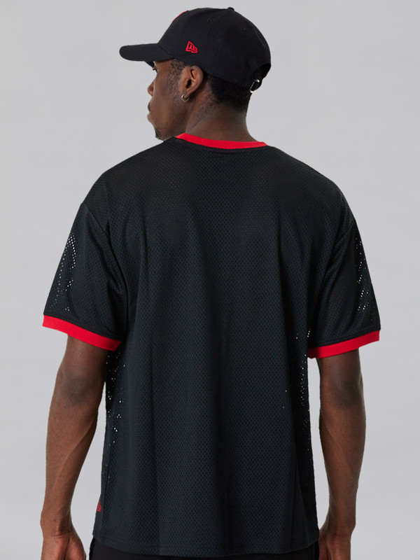 NBA - Chicago Bulls Chicago Bulls NBA Team Logo Mesh Black Oversized T-Shirt (4)