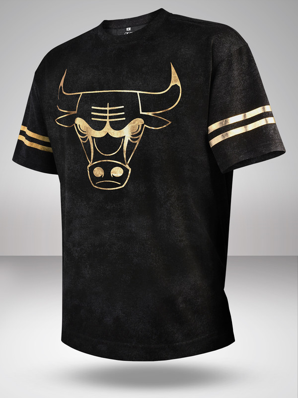 Men Anthra Melange Printed Short Sleeves Oversized Gold Foil T-Shirt