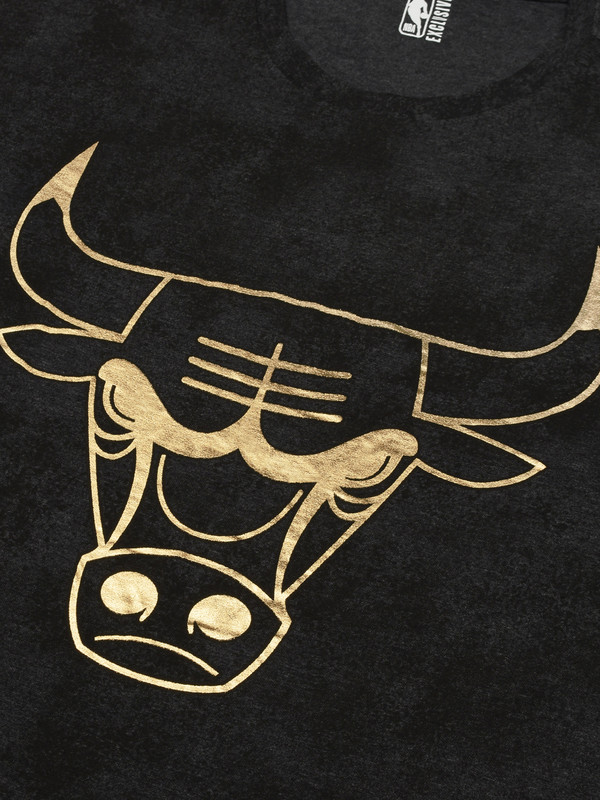 NBA - Chicago Bulls Men Anthra Melange Printed Short Sleeves Oversized Gold Foil T-Shirt (3)