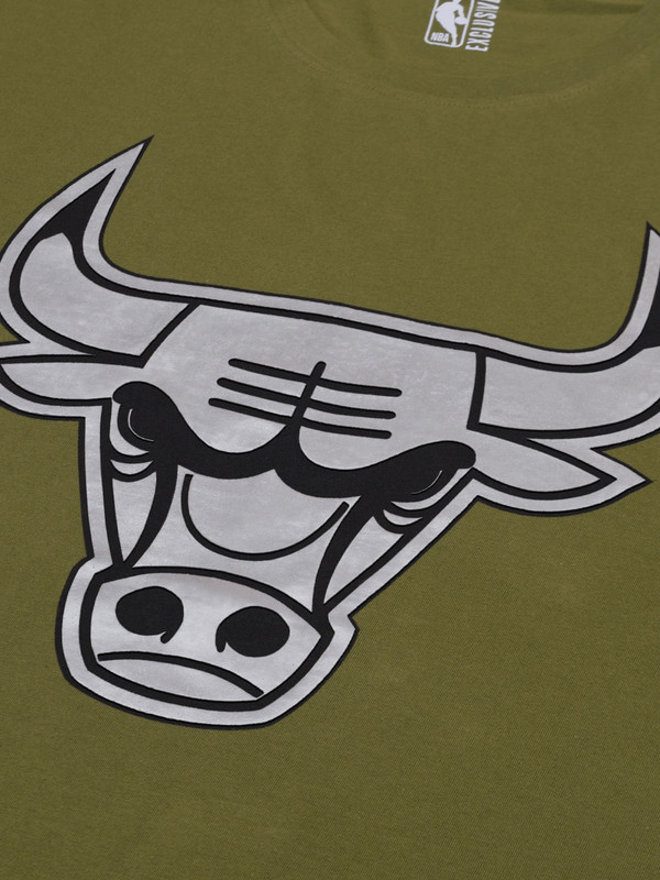 NBA - Chicago Bulls Men Green Printed Short Sleeves Gun Metal Classic Crest T-Shirt (3)