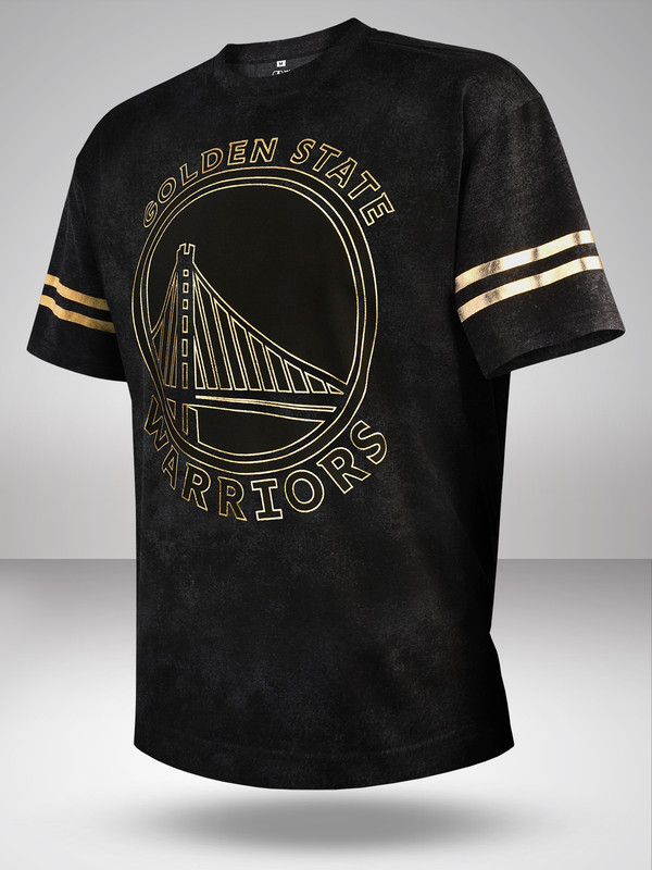 Men Anthra Melange Printed Short Sleeves Oversized Gold Foil T-Shirt