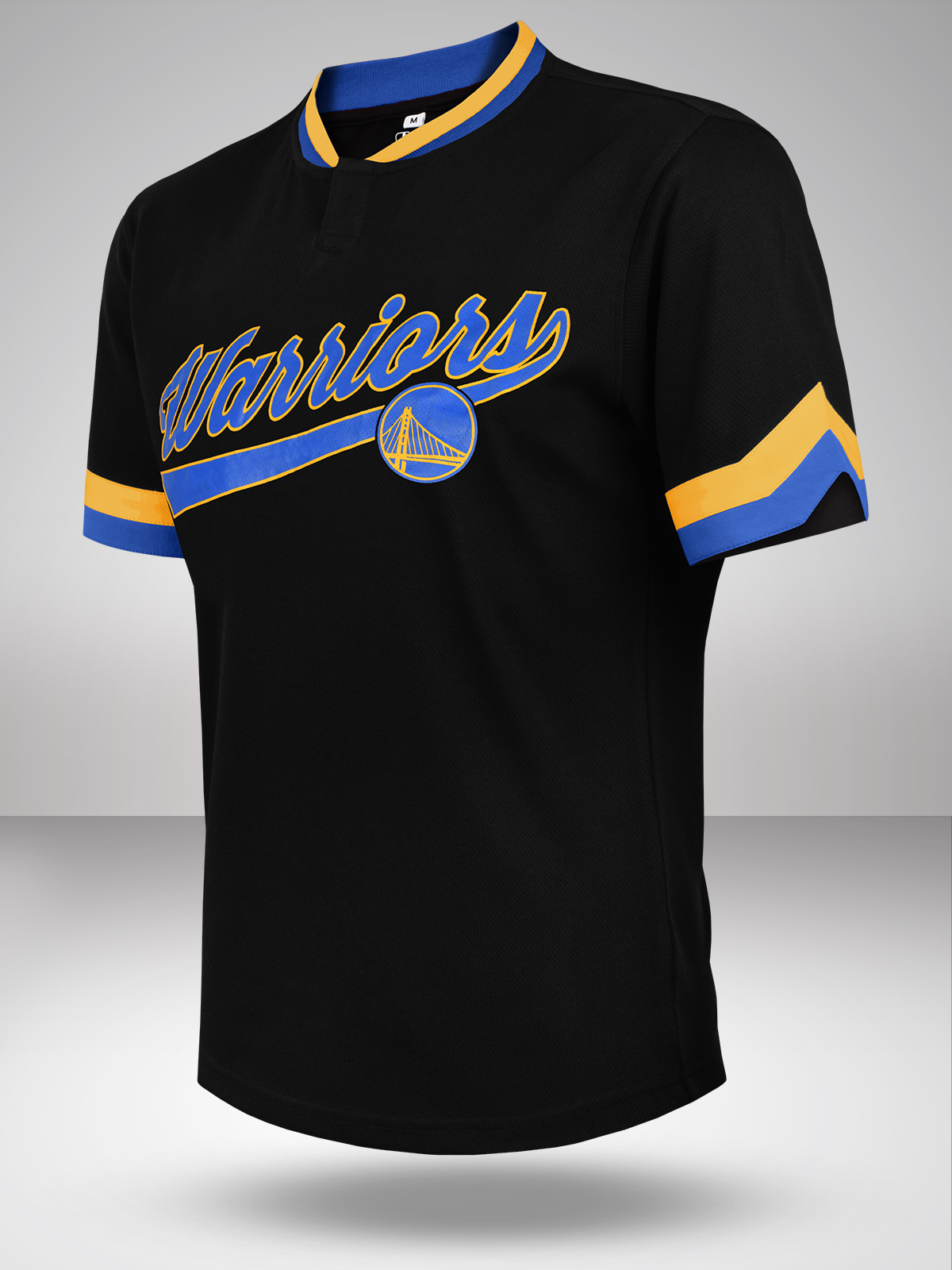 NBA - Golden State Warriors Men Black and Blue Typography Printed Bomber Henley T-Shirt