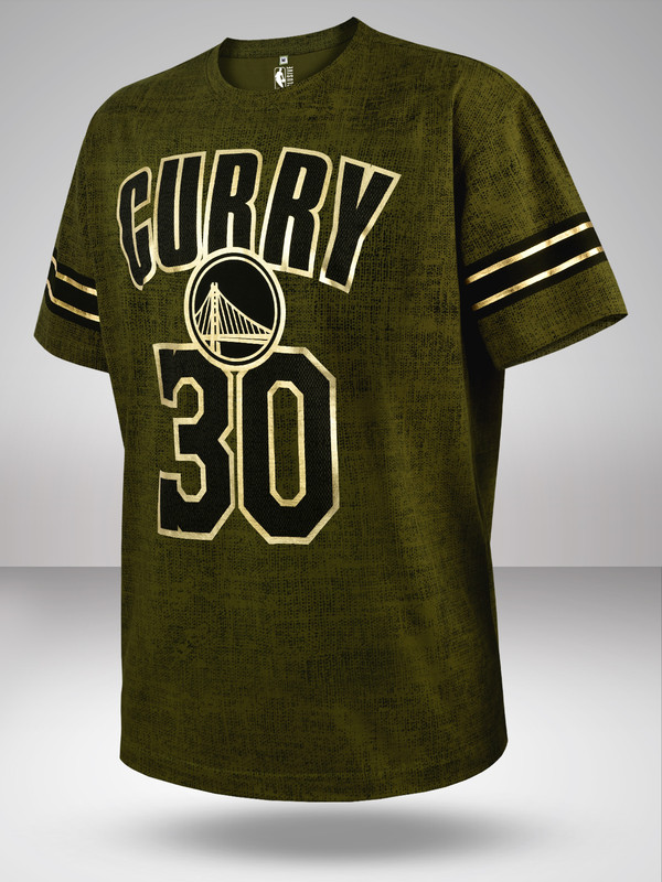 Men Green Printed Short Sleeves Steph Curry Player T-Shirt