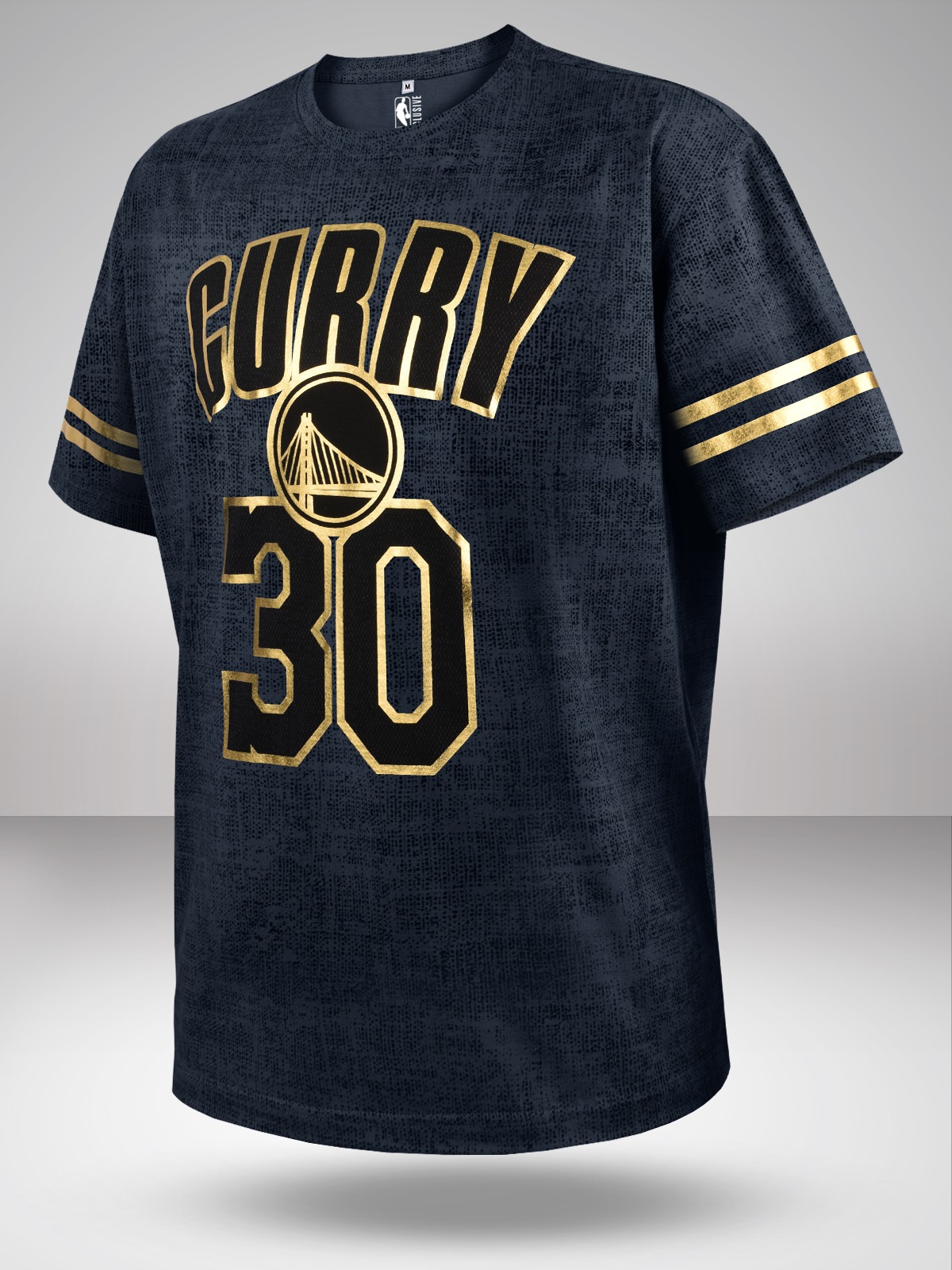 Men Navy Blue Printed Short Sleeves Oversized Grunge Rugby T-Shirt