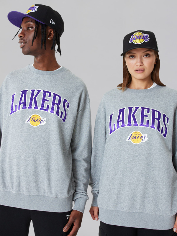 NBA - Los Angeles Lakers LA Lakers NBA Applique Grey Crew Neck Sweatshirt (3)