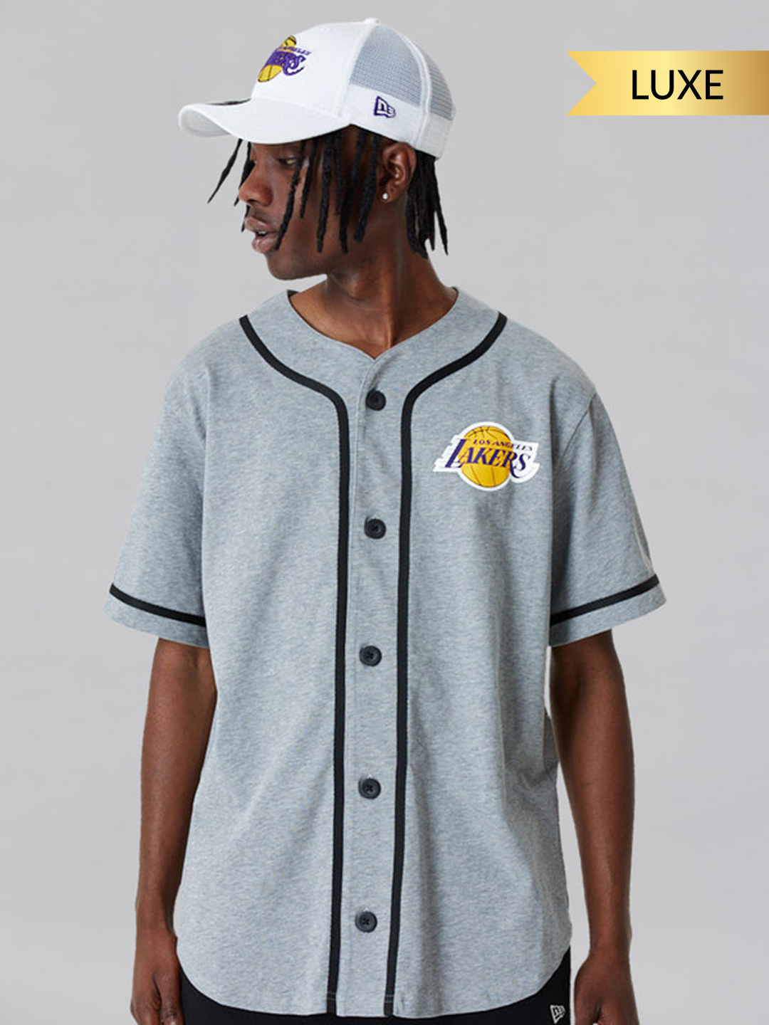 LA Lakers NBA Baseball Jersey Grey T-Shirt
