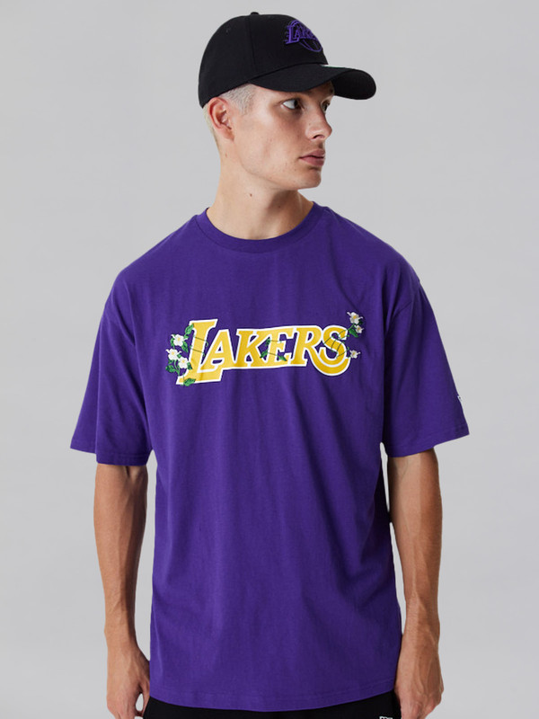 NBA - Los Angeles Lakers LA Lakers NBA Floral Graphic Oversized Purple T-Shirt (2)