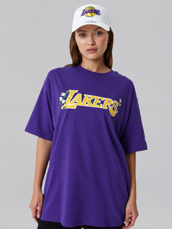 NBA - Los Angeles Lakers LA Lakers NBA Floral Graphic Oversized Purple T-Shirt (3)