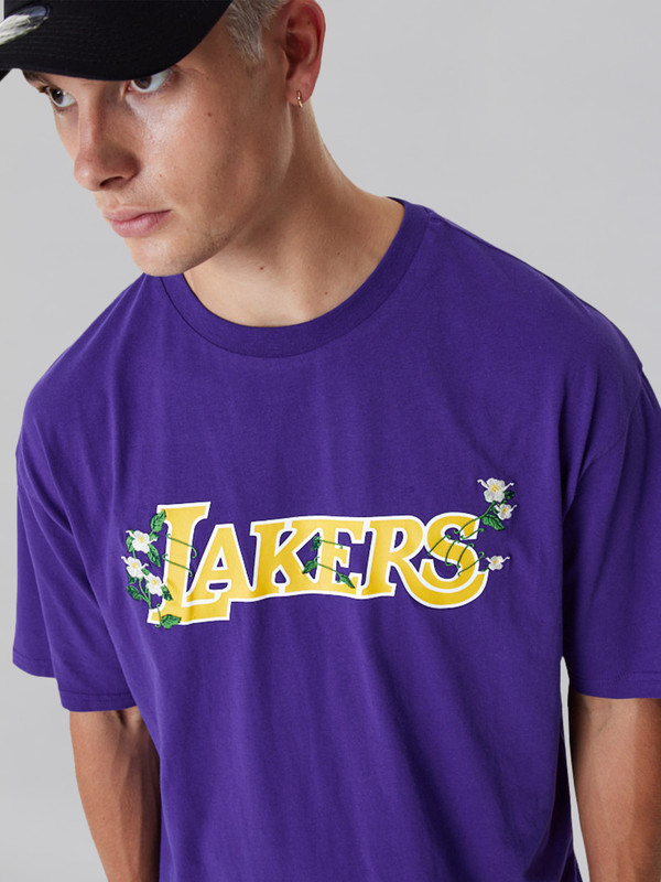 NBA - Los Angeles Lakers LA Lakers NBA Floral Graphic Oversized Purple T-Shirt (4)