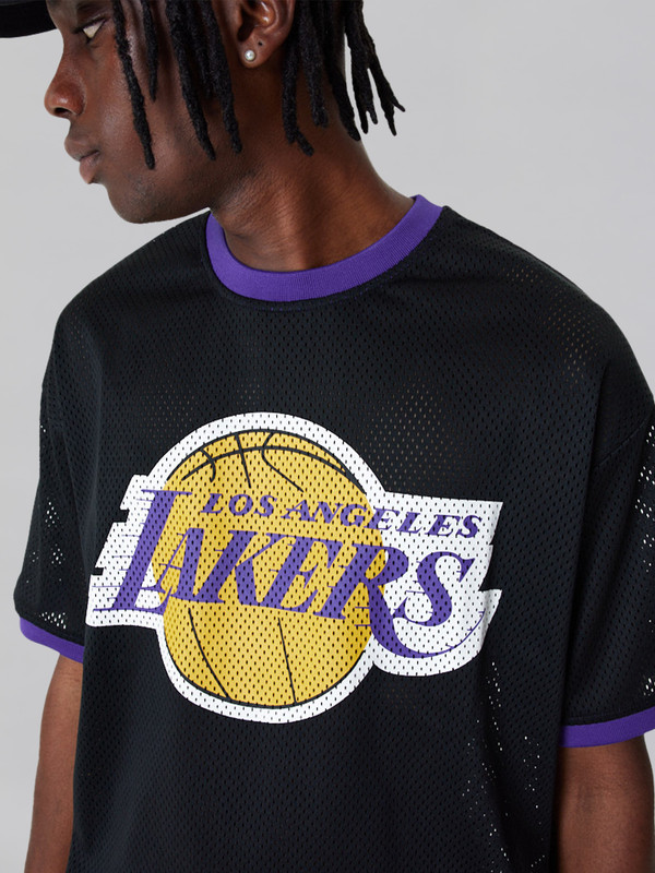NBA - Los Angeles Lakers LA Lakers NBA Team Logo Mesh Black Oversized T-Shirt (2)