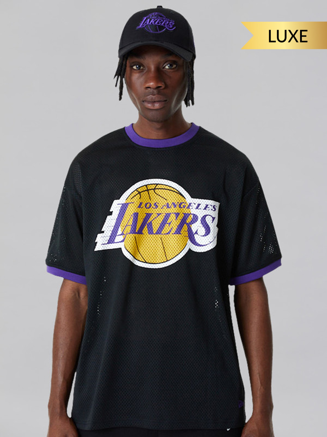 LA Lakers NBA Team Logo Mesh Black Oversized T-Shirt