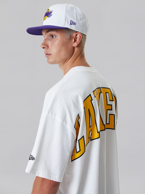 NBA - Los Angeles Lakers Los Anageles Lakers NBA Infill Logo White Oversized T-Shirt (3)