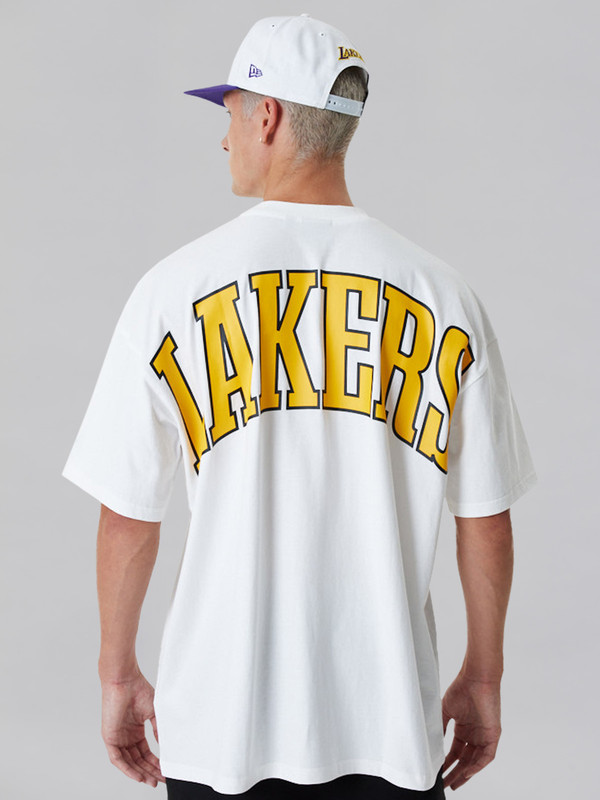 NBA - Los Angeles Lakers Los Anageles Lakers NBA Infill Logo White Oversized T-Shirt (4)
