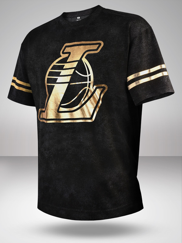 Men Anthra Melange Printed Short Sleeves Oversized Gold Foil T-Shirt
