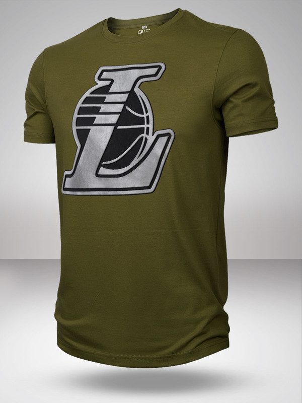 NBA - Los Angeles Lakers Men Green Printed Short Sleeves Gun Metal Classic Crest T-Shirt