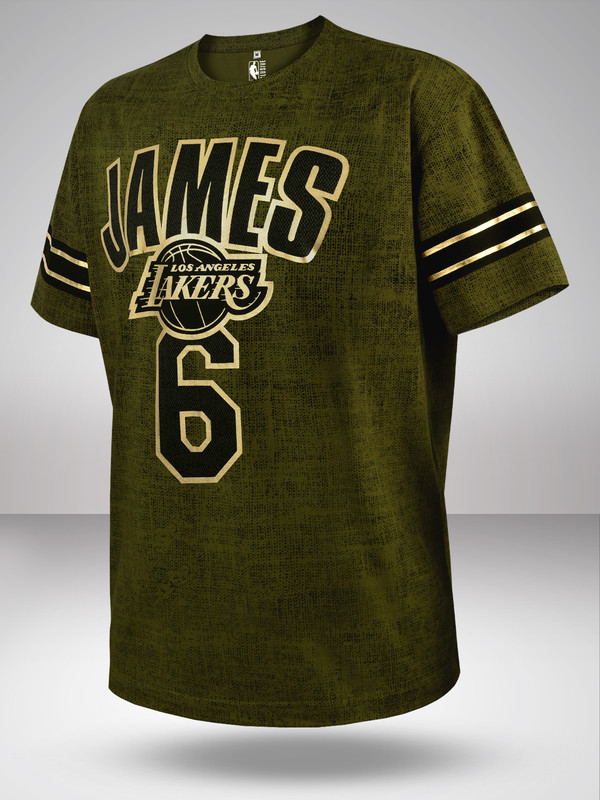 NBA - Los Angeles Lakers Men Green Printed Short Sleeves Lebron James Player T-Shirt