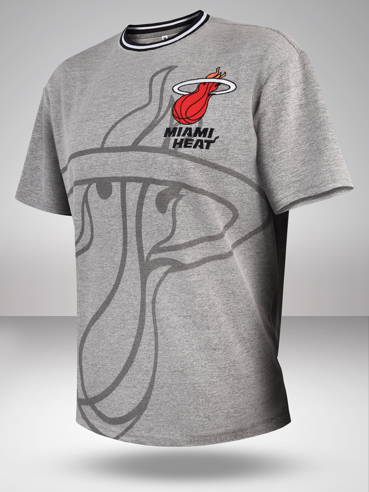 NBA - Miami Heat Men Grey Graphic Printed Half Sleeves Oversized Grindle T-Shirt