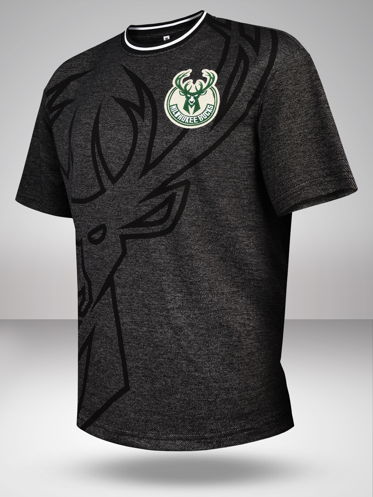 NBA - Milwaukee Bucks Men Anthra Graphic Printed Half Sleeves Oversized Grindle T-Shirt