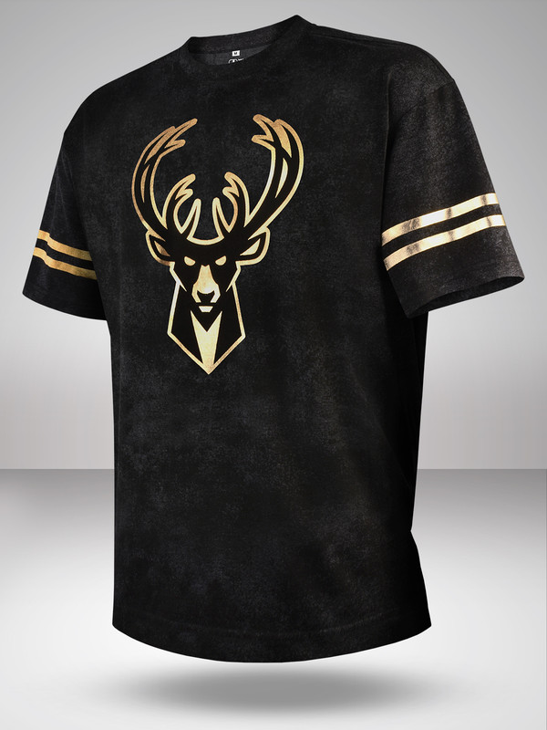 Men Anthra Melange Printed Short Sleeves Oversized Gold Foil T-Shirt