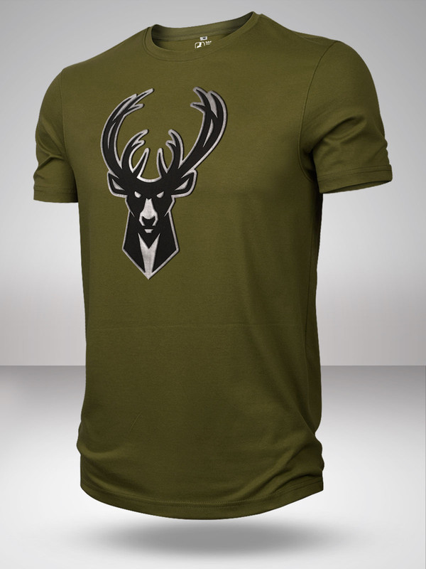 Men Green Printed Short Sleeves Gun Metal Classic Crest T-Shirt