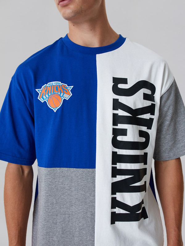 NBA - New York Knicks New York Knicks NBA Cut And Sew Blue Oversized T-Shirt (2)