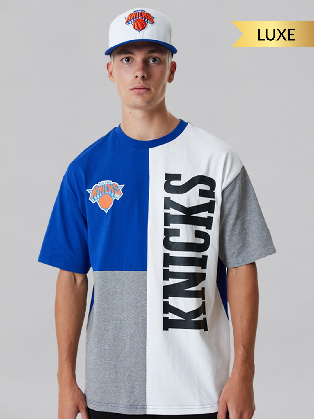 NBA - New York Knicks New York Knicks NBA Cut And Sew Blue Oversized T-Shirt