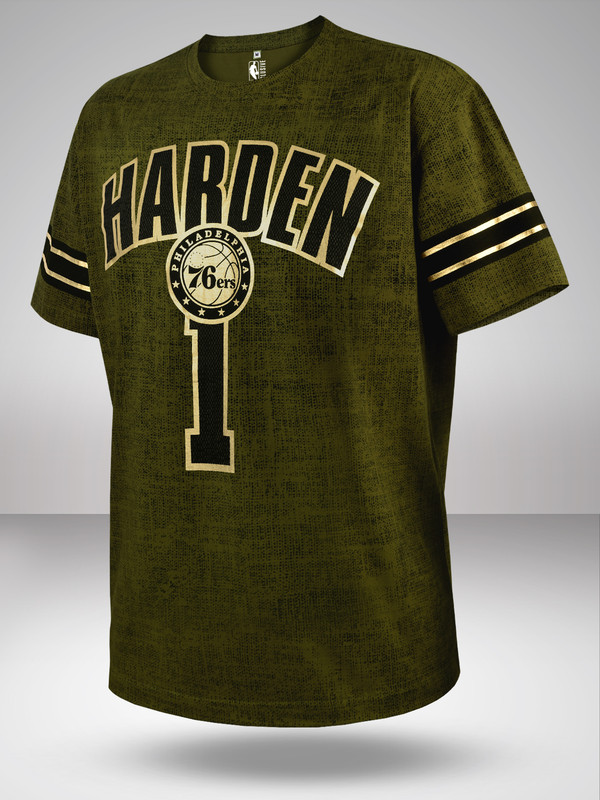 Men Green Printed Short Sleeves James Harden Player T-Shirt