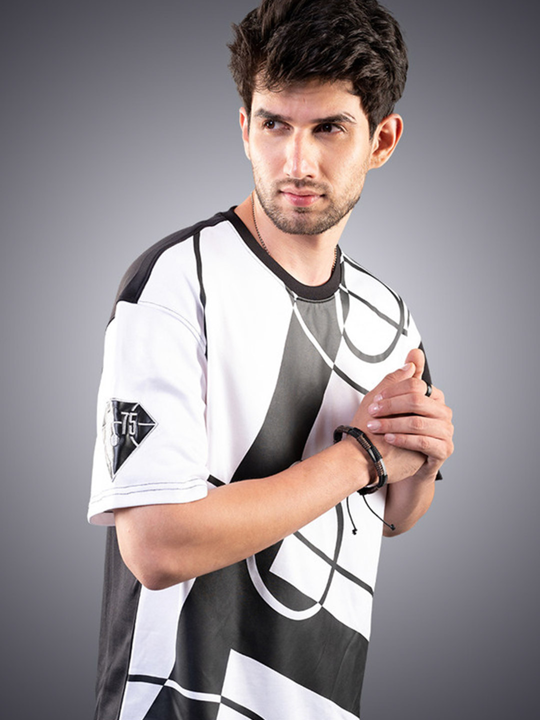 NBA - 75th Year Celebration Men White and Black Printed Luxe Knit Asymetric Court T-Shirt  (1)