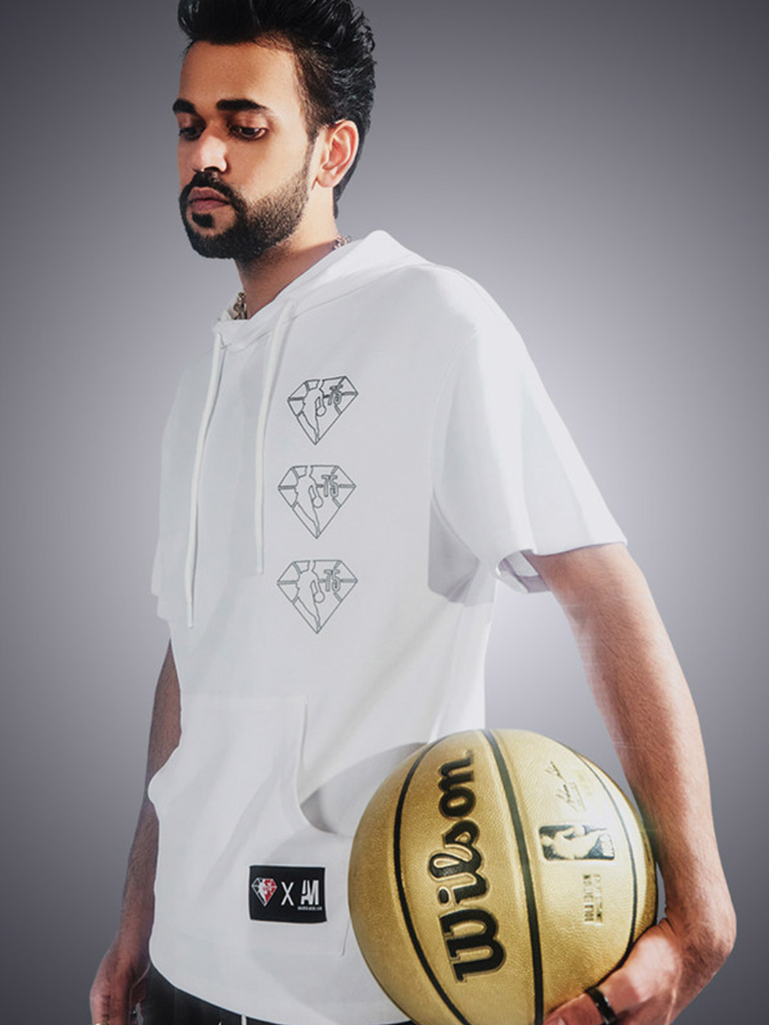 NBA - 75th Year Celebration Men White Luxe Knit Oversized Hooded T-Shirt 