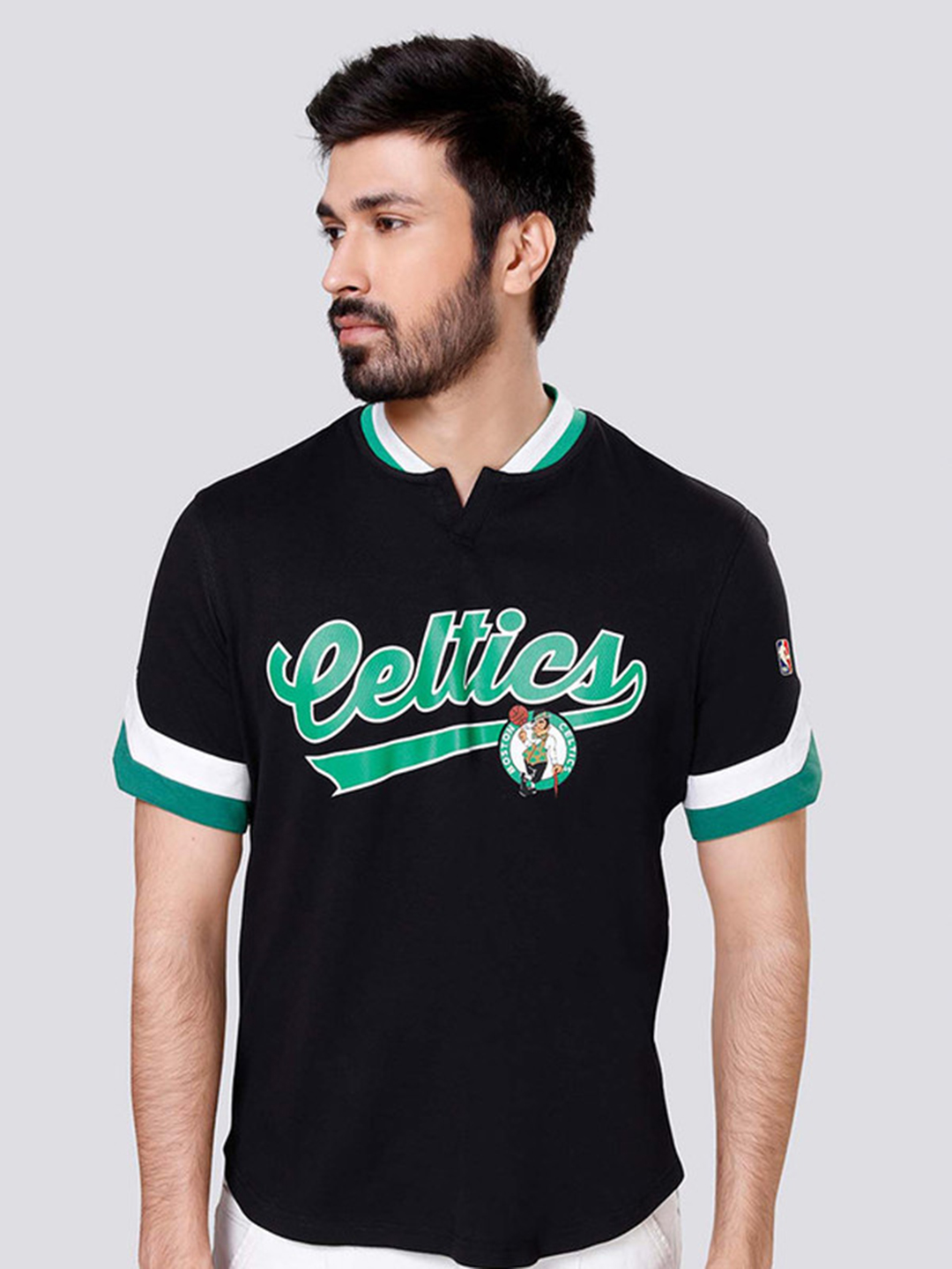 NBA - Boston Celtics Men Black Green Printed T-Shirt  (1)