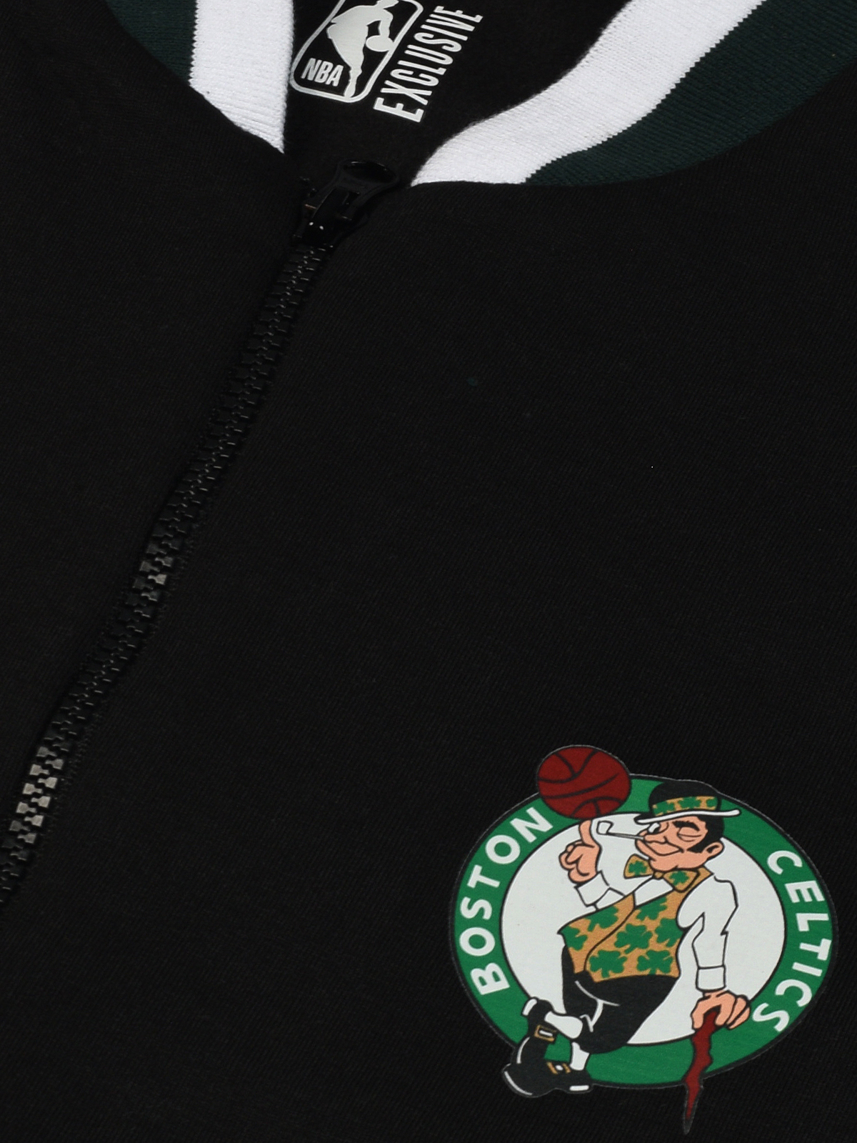 NBA - Boston Celtics Men Black Logo Printed Full Sleeves Stand-Collar Outdoor Polyester Bomber Jacket (3)