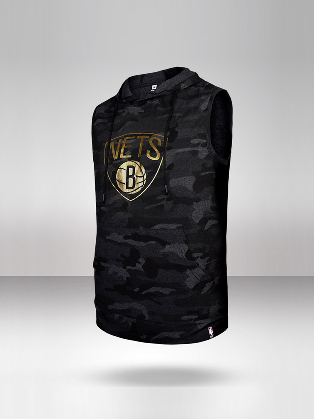 NBA - Brooklyn Nets Brooklyn Nets Gold Foil Sleeveless Hoodie Anthra Melange (1)