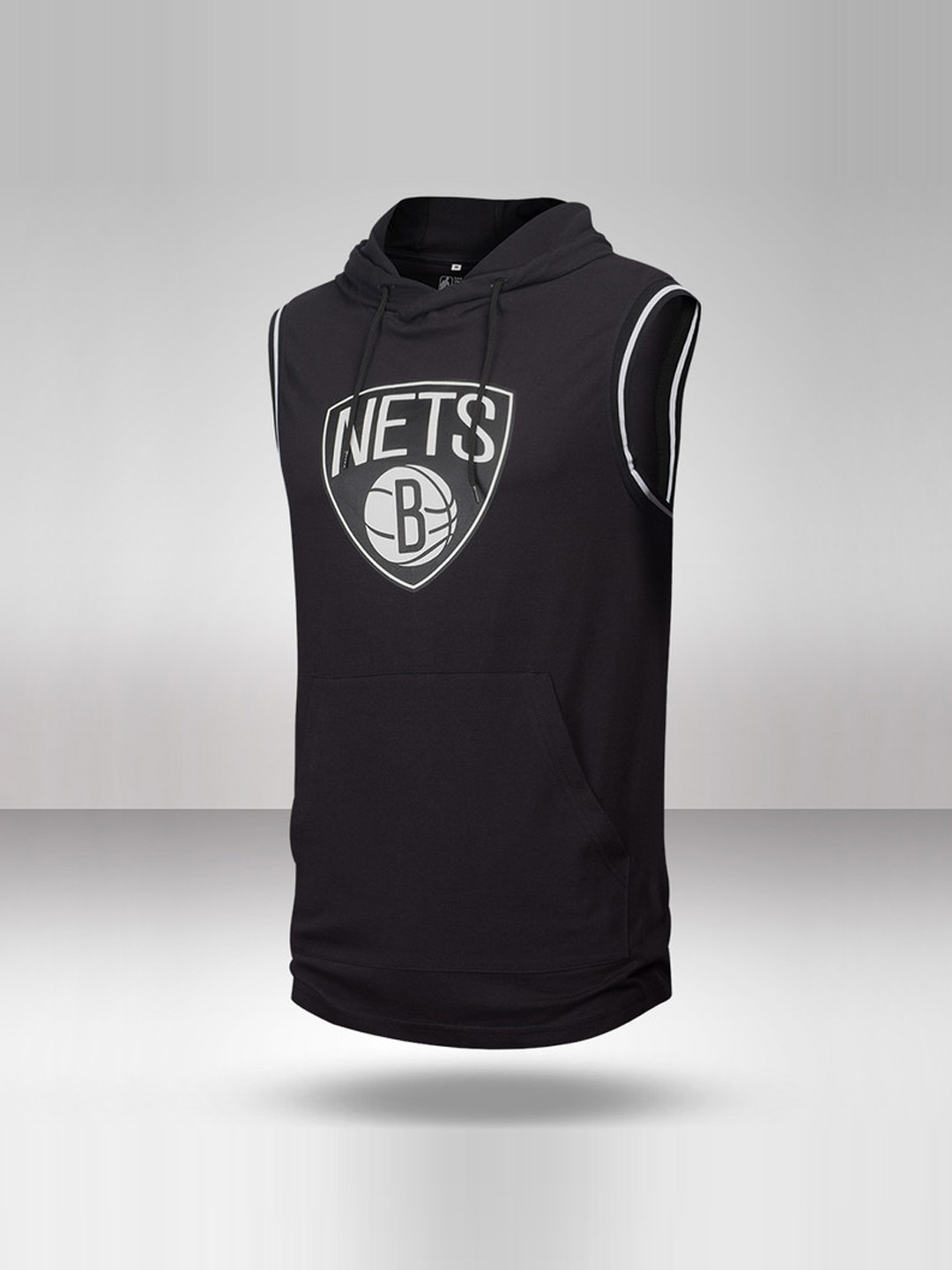 NBA - Brooklyn Nets Men Black Solid Sleeveless Hoodie  (1)