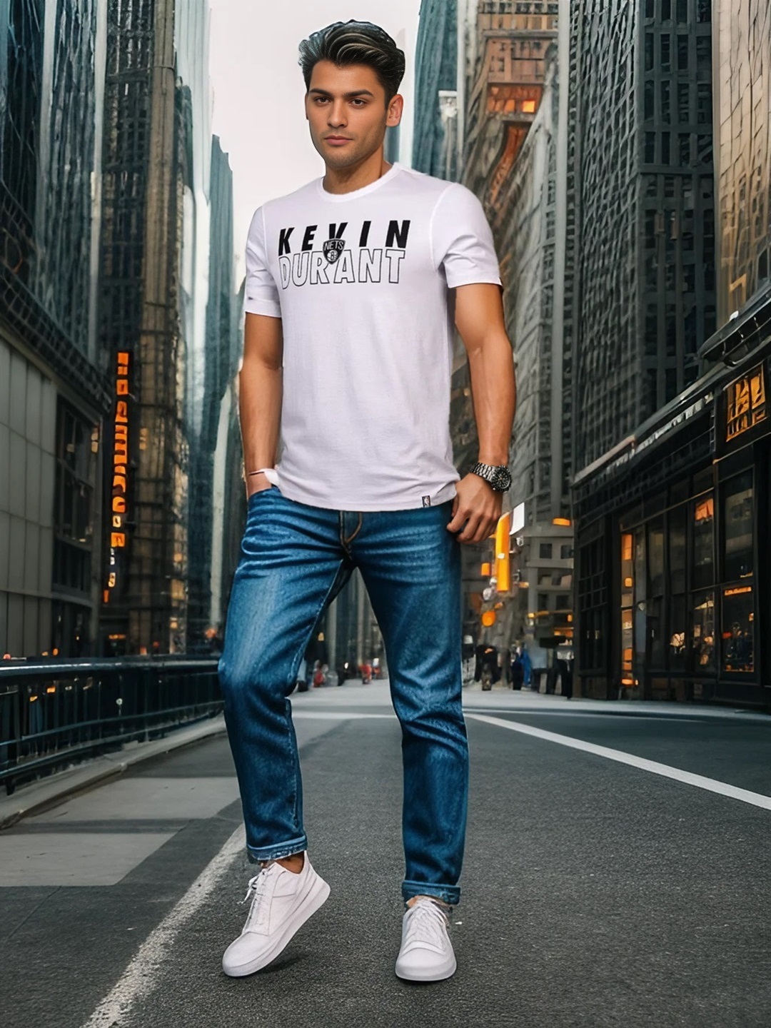 NBA - Brooklyn Nets Men White Kevin Durant Printed Round Neck T-Shirt  (3)