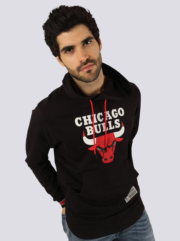 NBA - Chicago Bulls Men Black Printed Classic Crest Hoodie