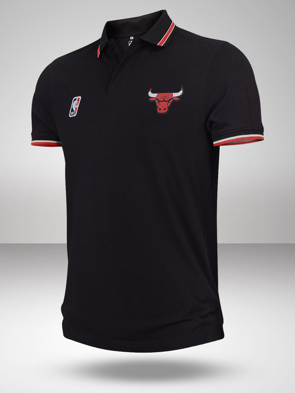 NBA - Chicago Bulls Men Black Printed Classic Polo T-Shirt (1)