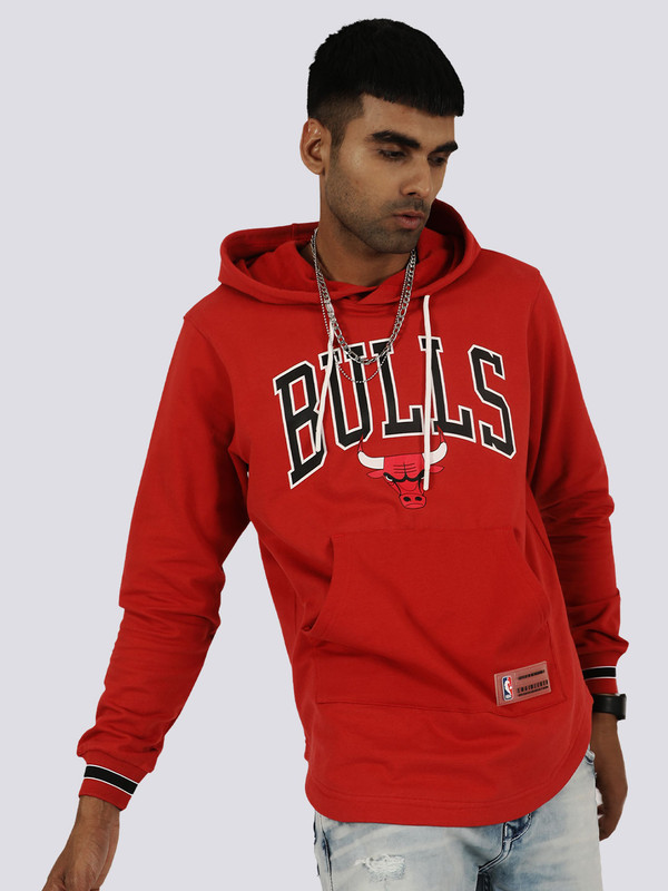 Men Red Printed Typography Hoodie